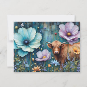 Cartão Postal Heifer Floral Tapeçaria Pelos Olhos Azuis
