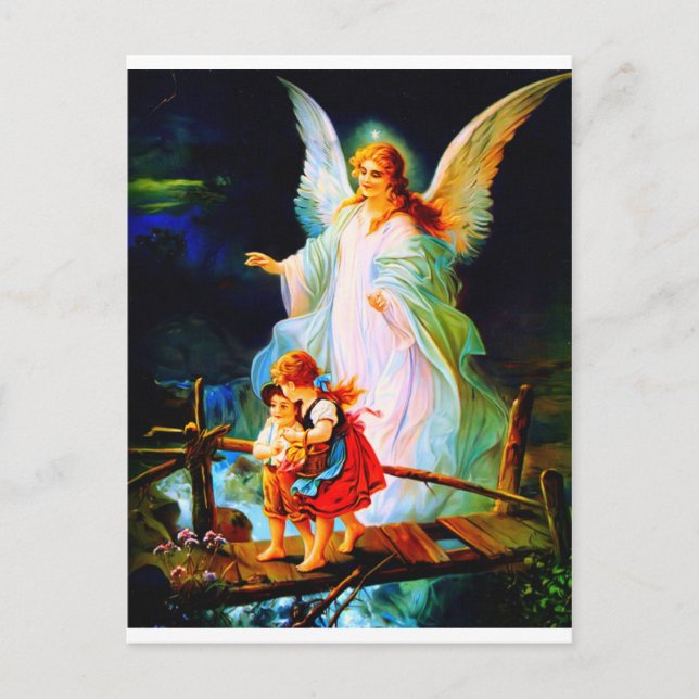 Cartão Postal Heiliger Schutzengel Guardian Angel e crianças (Frente)