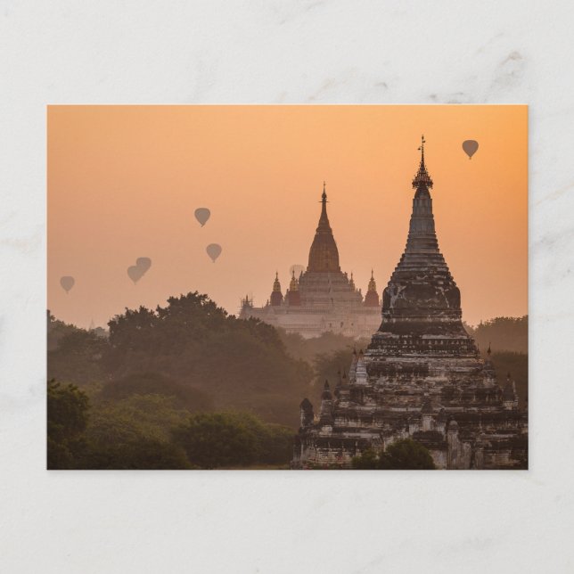 Cartão Postal Heißluftballons über Bagan in Myanmar Postkarte (Frente)