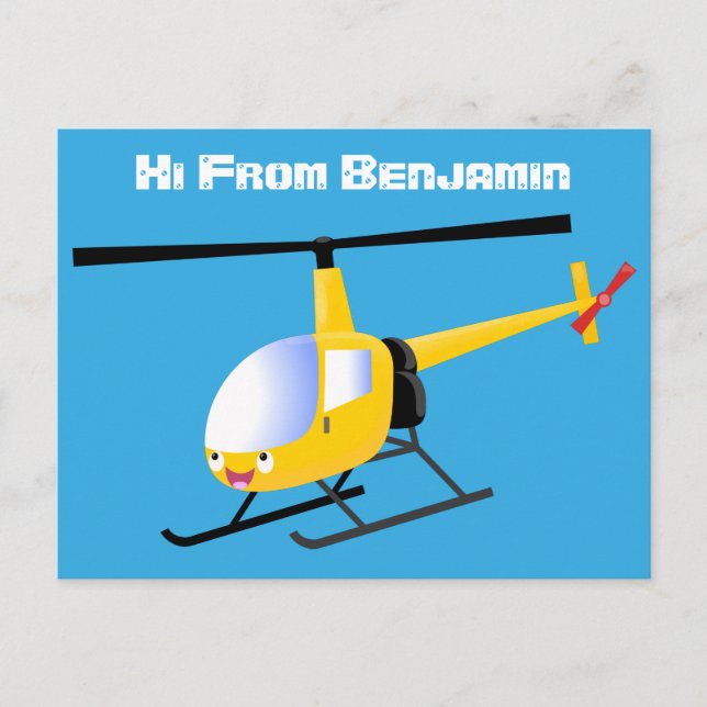 Cartão Postal Helicóptero de desenho animado amarelo (Frente)