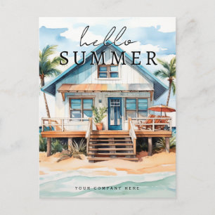 Cartão Postal Hello Summer Watercolor Beach House Realty