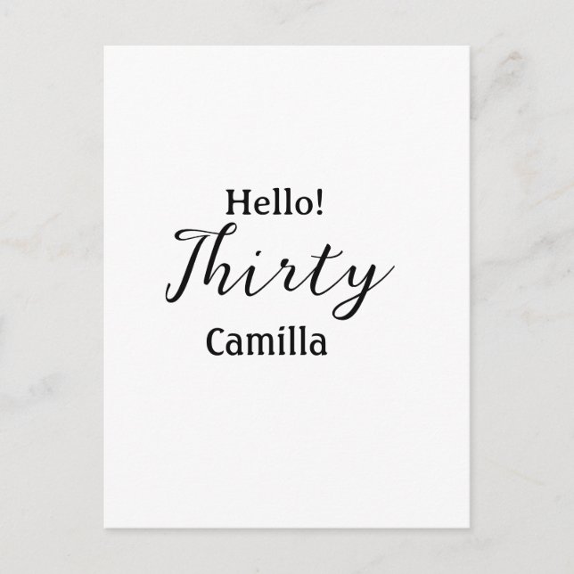 Cartão Postal Hello thirty birthday name simple minimal elegant  (Frente)