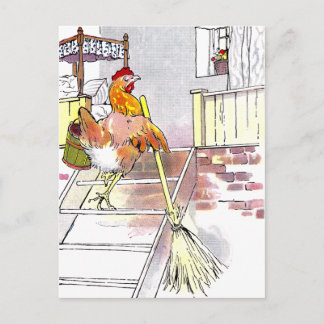 Cartão Postal Hen com Escadas de Montagem de Broom até o Quarto