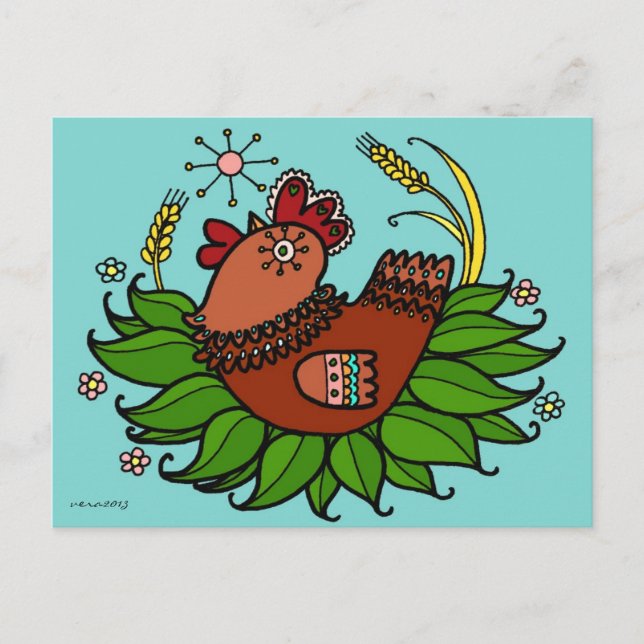 Cartão Postal Hen Ucraniano Folk Art (Frente)