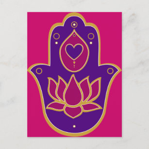 Cartão Postal Henna Hamsa Lotus Pink