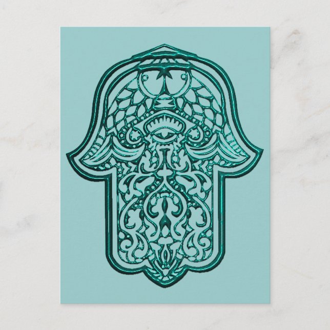 Cartão Postal Henna Hand of Hamsa (Teal) (Frente)