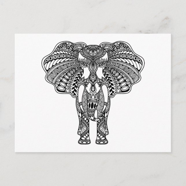 Cartão Postal Henna Mehndi Decorou o Elefante Indiano (Frente)