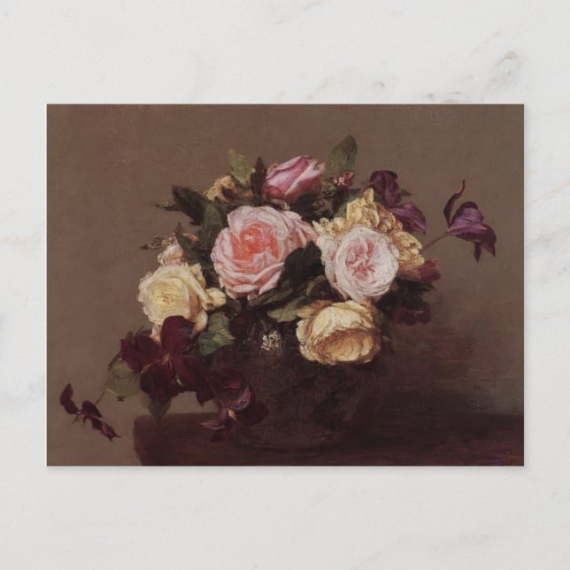 Cartão Postal Henri Fantin-Latour- Rosas e Clematis (Frente)