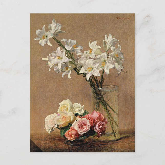 Cartão Postal Henri Fantin-Latour - Rosas e lírios (Frente)