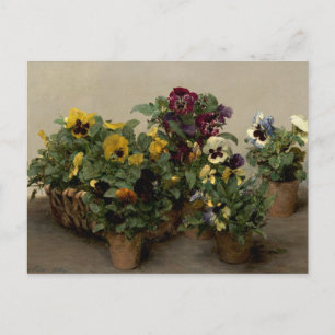 Cartão Postal Henri Fantin-Latour Vintage Pansies Purple Yellow