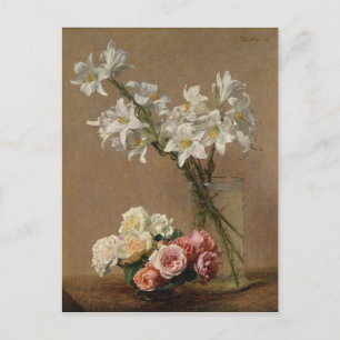 Cartão Postal Henri Fantin-Latour Vintage Rosas e lírios
