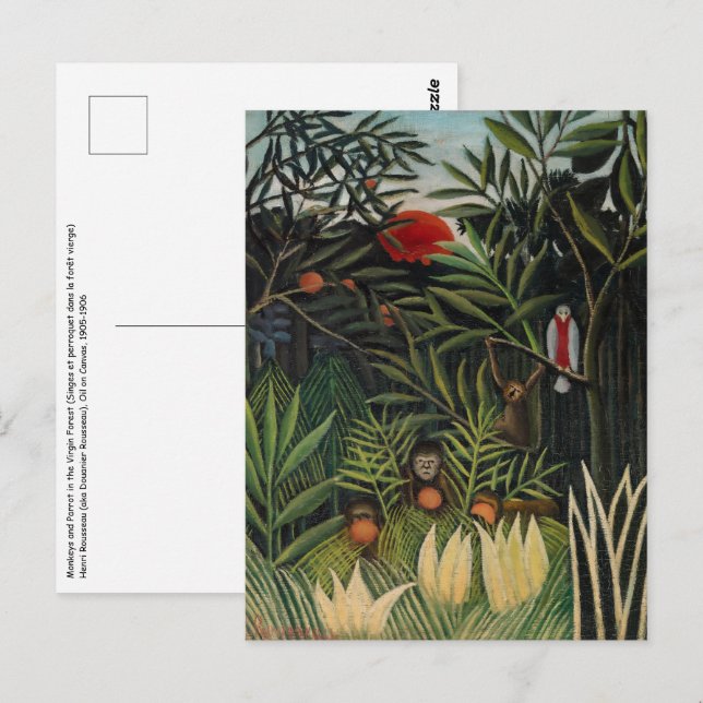Cartão Postal Henri Rousseau - Macacos e papagaio na Floresta Vi (Frente/Verso)