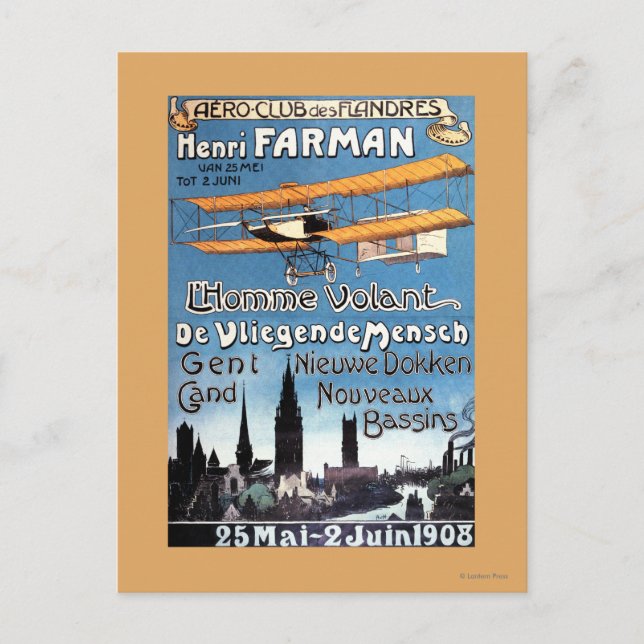 Cartão Postal Henry Farman voa o Poster do Homem Voador (Frente)