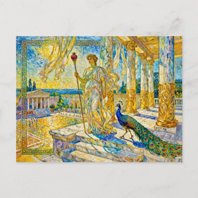 Cartão Postal Hera with Peacock and Pomegranate Scepter in Templ (Frente)