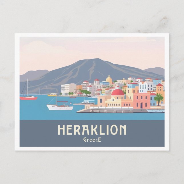 Cartão Postal Heraklion Grécia Pastel Viagem - Porto Veneziano (Frente)