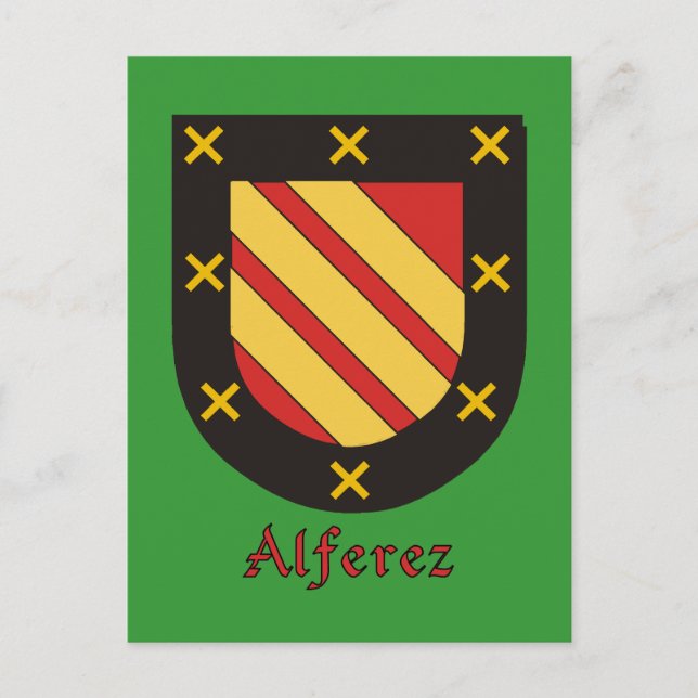 Cartão Postal Heraldic Shield da Família Alferez (Frente)
