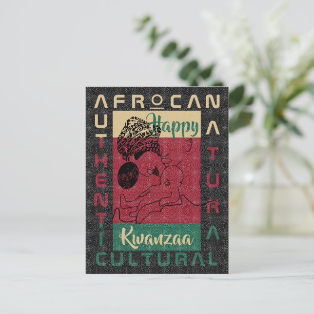 Cartão Postal Herança Negra Africana Afro-África, verde vermelha (Em pé/Frente)