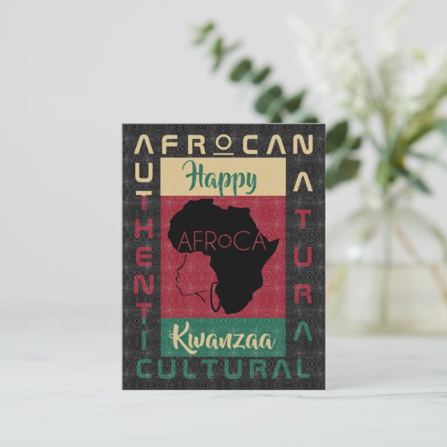 Cartão Postal Herança Negra Africana Afro-África, verde vermelha (Em pé/Frente)