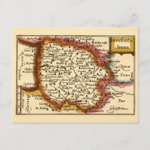 Cartão Postal Herefordshire County Map, Inglaterra