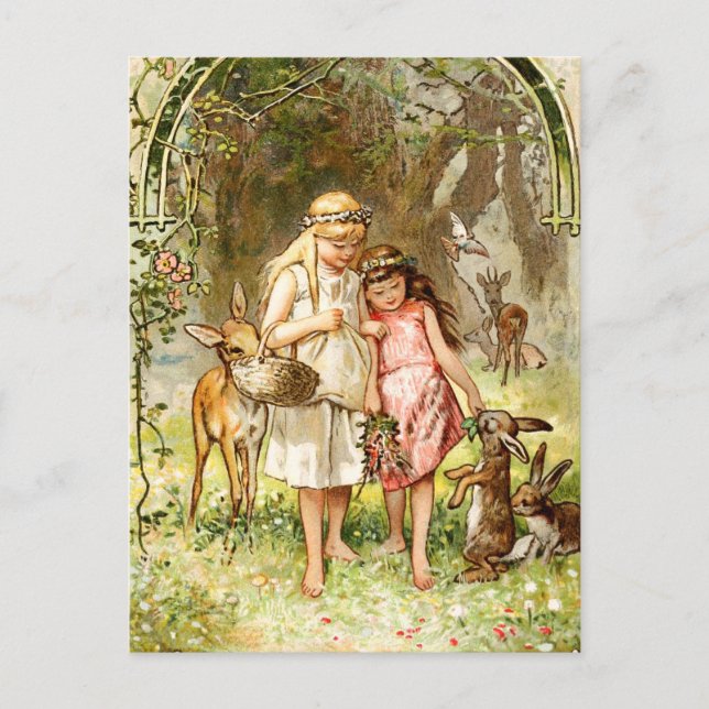 Cartão Postal Hermann Vogel - Branca de Neve e Rosa Vermelha (Frente)