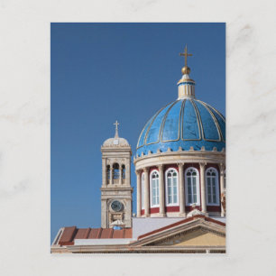 Cartão Postal Hermoupolis, Ilha Syros, Grécia. Cúpula Azul de