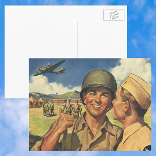 Cartão Postal Heróis Patrióticos Vintage, Homens de Aviões Milit