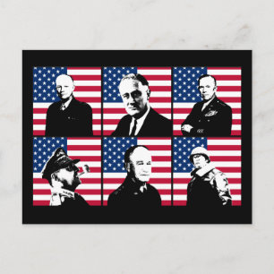 Cartão Postal Heróis WW2 e bandeira americana
