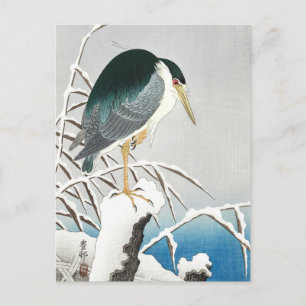 Cartão Postal Heron em neve - Ohara Koson - Arte ventiço