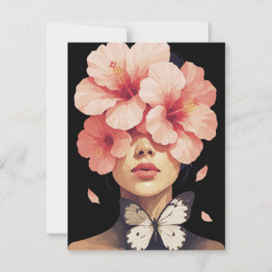 Cartão Postal Hibisco & Borboleta – Botânica Floral Moderna