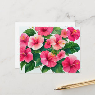Cartão Postal Hibisco Rosa e Branco do Havaí Tropical
