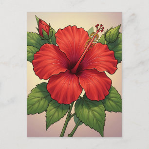 Cartão Postal Hibisco Vermelho Tropical Ousado