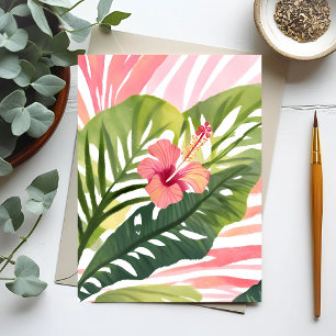 Cartão Postal Hibiscus Beleza   Flor Tropical Aquarela