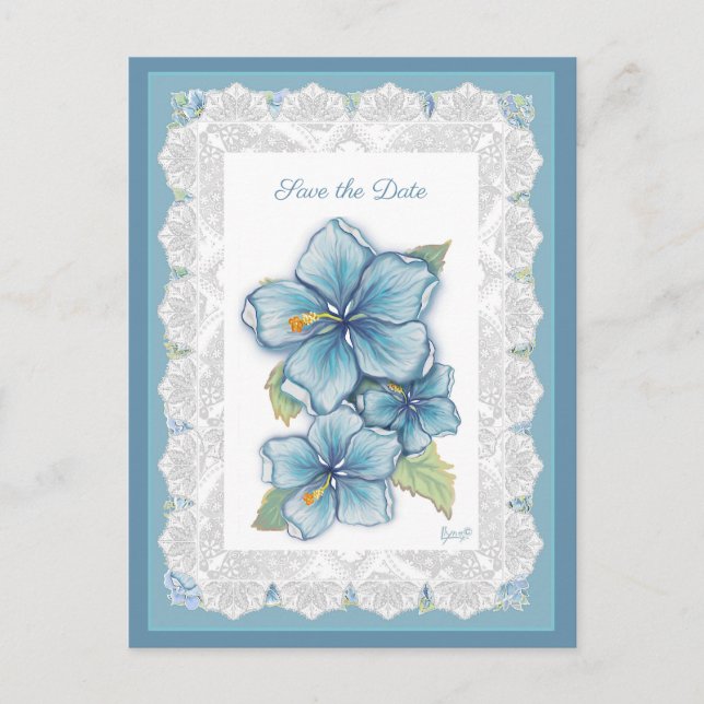 Cartão Postal Hibiscus & lace TURQUOISE (Frente)