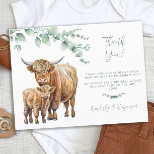 Cartão Postal Highland Cow Greenerence Fazenda Chá de fraldas Ob