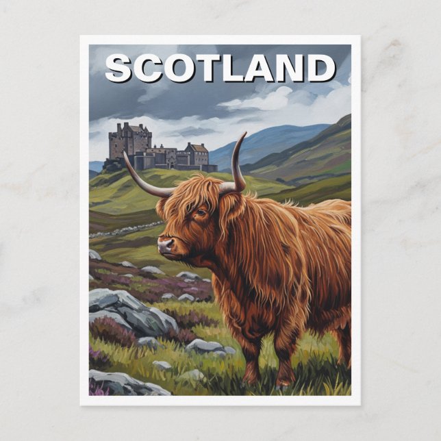 Cartão Postal Highland Cow na Escócia Viagem (Frente)