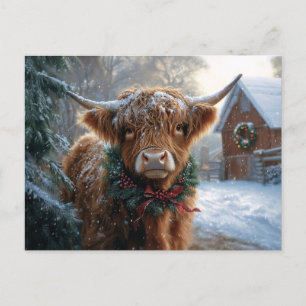Cartão Postal Highland Cow Rustic Barnyard Natal