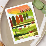 Cartão postal Highland Cows Hello<br><div class="desc">Esta linda Vaca Highland Hello Postcard design apresenta a arte original das árvores do outono,  colinas rolantes e adoráveis bois da Highland! Personalize para adicionar sua própria saudação à frente ou deixe-a como "saudação". Adicione seu nome para uma assinatura pessoal (ou deixe-o vazio se desejar)!</div>