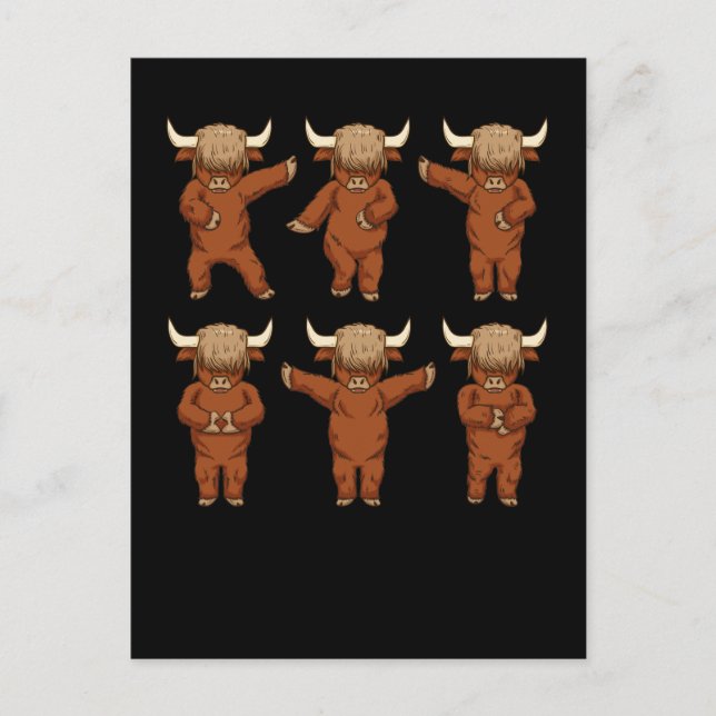 Cartão Postal Highland Cows Lover Women Dançar Scottish Highlan (Frente)