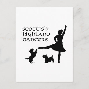 Cartão Postal Highland Dancer Scottie Dogs