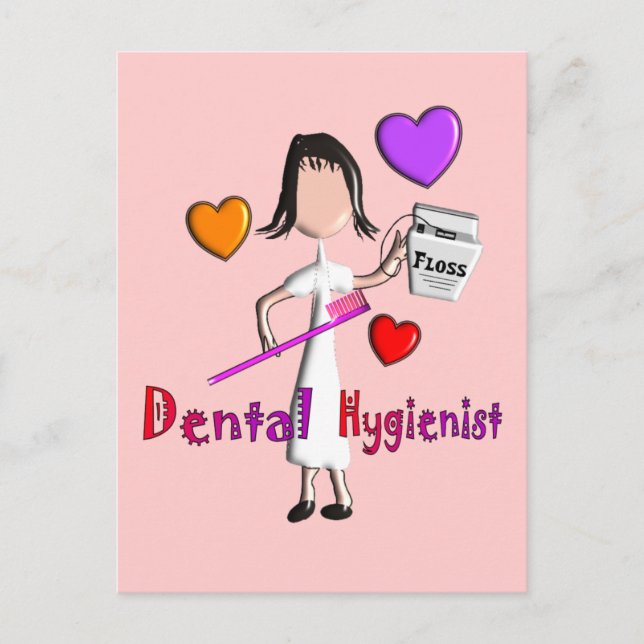 Cartão Postal Higienista Dental Oferece Design de Corações Adorá (Frente)