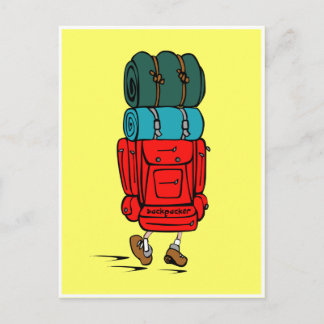 Cartão Postal Hiker Backpacker com uma enorme mochila