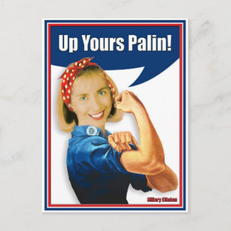 Cartão Postal Hillary Clinton, Rosie the Riveter, em cima do seu