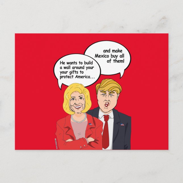 Cartão Postal Hillary vs Trump Birthday Card - Um muro ao seu re (Frente)