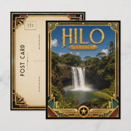 Cartão Postal Hilo Hawaii Arte Deco Vintage Idade Dourada