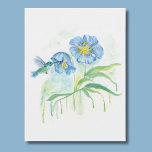Cartão Postal Himalayan Blue Poppy with Hummingbird<br><div class="desc">This watercolor postcard features a delicate hummingbird resting beside a Himalayan Blue Poppy, capturing the beauty of nature with soft, hand-painted detail. The rare blue poppy and graceful bird create a peaceful, uplifting scene that celebrates color, light, and quiet moments outdoors. Perfect for anyone who loves hummingbirds, flowers, and watercolor...</div>