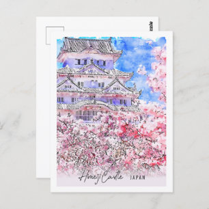 Cartão Postal Himeiji Castle Japan Viagem Place Watercolor