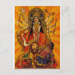 CARTÃO POSTAL HINDU GODDESS DURGA VITÓRIA SOBRE MAU