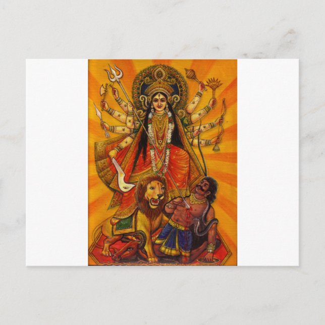 CARTÃO POSTAL HINDU GODDESS DURGA VITÓRIA SOBRE MAU (Frente)