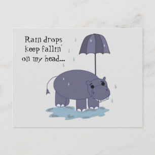 Cartão Postal Hipopótamo com Guarda-chuva Dia Chuvoso Dizer