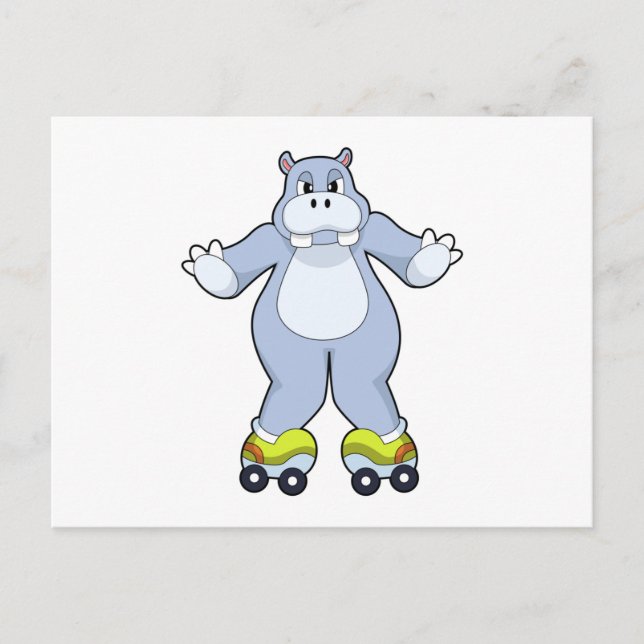 Cartão Postal Hipopótamo com patins de rodas (Frente)